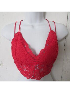 New Victorias Secret PINK Bra Bralette M Medium Red Lace Strappy Longline